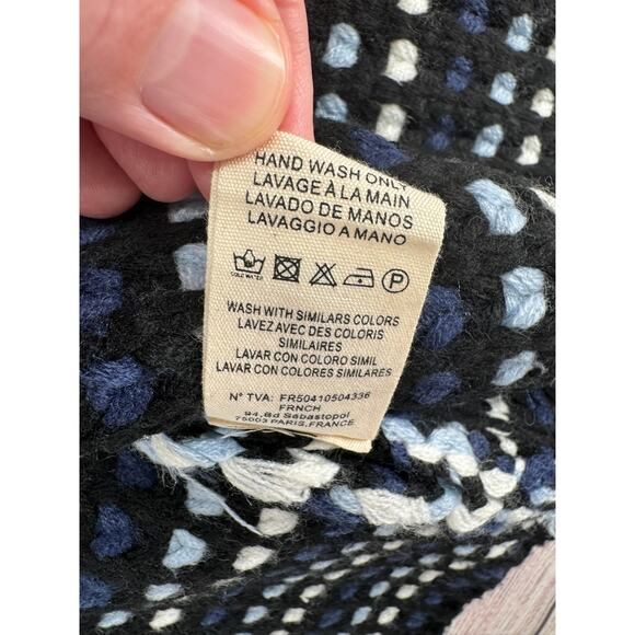 FRNCH Paris Chunky Knit Duster Cardigan Sweater Womens One Size Black Blue - Picture 10 of 13